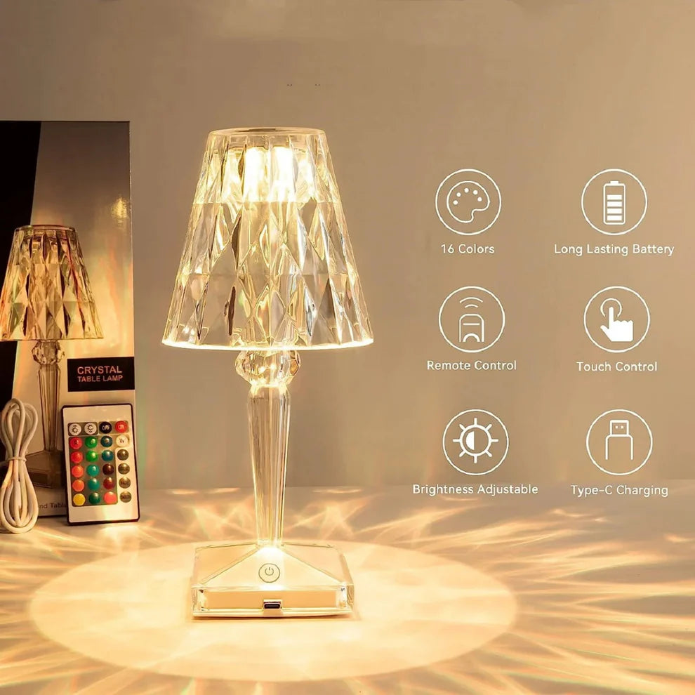16 Colors Rose Touch Crystal Desk Lamp