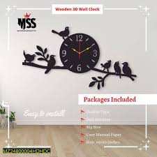 Elegant Wooden 3D Wall Clock with Bird Design – Modern Home Décor